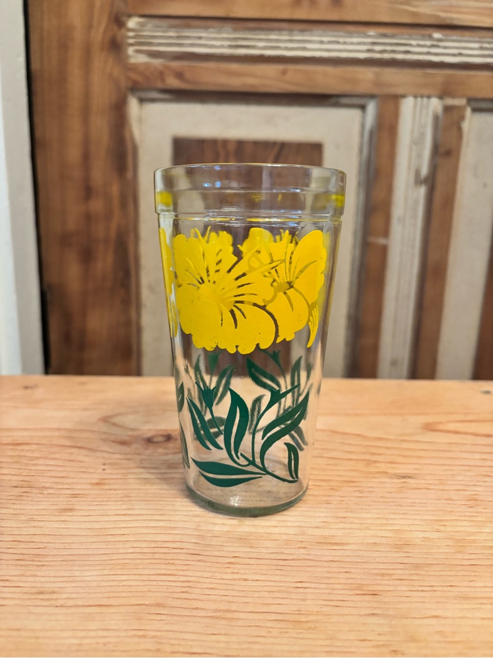 Vintage Yellow Floral Glass Tumbler